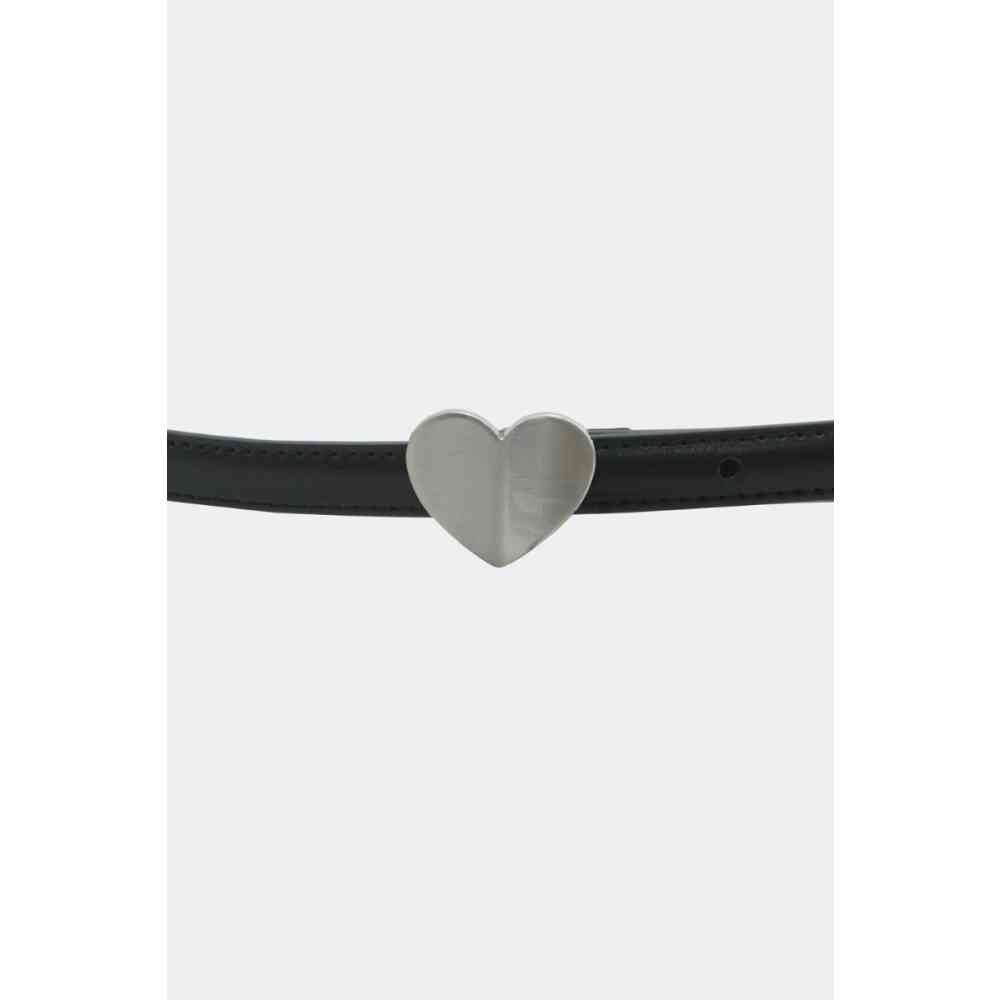 Voodoo Vixen - Silver Heart Buckle Skinny Taillengürtel - Schwarz